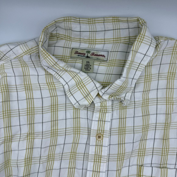 Tommy Bahama Button Up Shirt Plaid Short Sleeve Beige/Gold Casual Mens XXL‎ - Picture 1 of 6